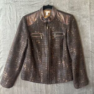 Chico's Kellina Metallic Brown Tweed Jacket, Size 1